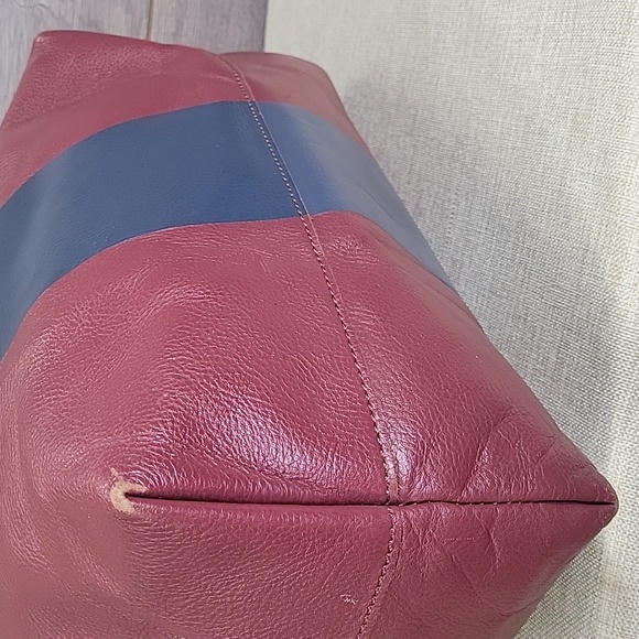 Large J.Crew Burgundy Striped Leather Tote Bag - Picture 6 of 14
